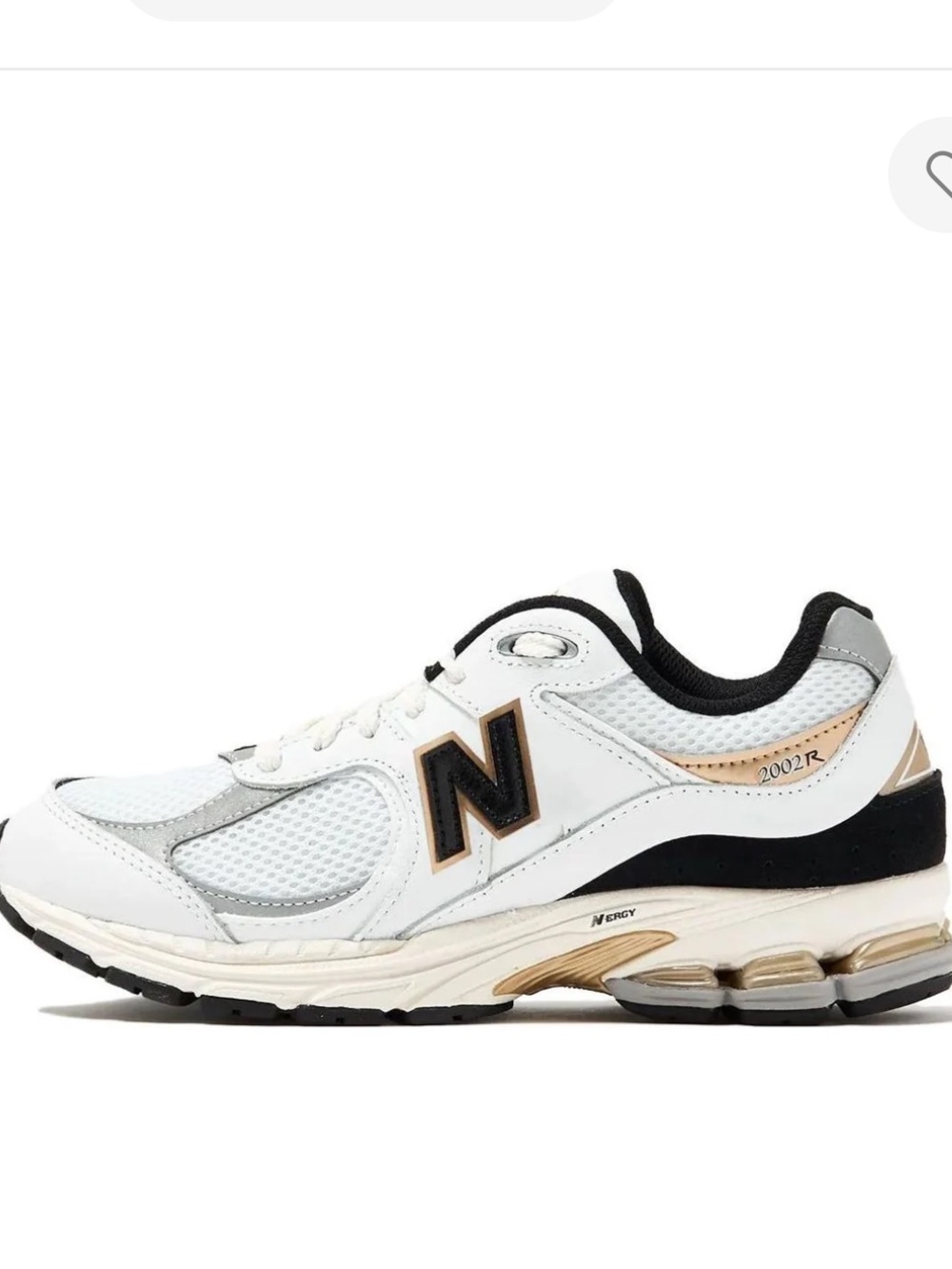 New Balance 2002R White with Gold & Black Accents Sz 8.5